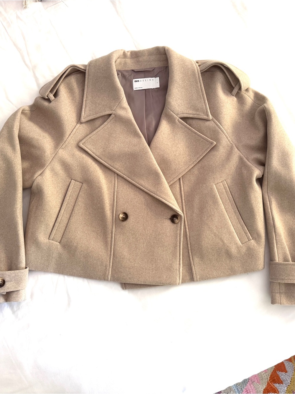 ASOS Tailored Double-Breasted Trench Jacket - Oatmeal - Picture 7 of 8